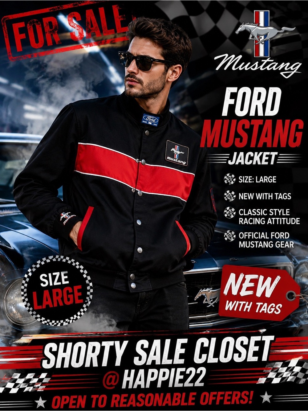 Ford Mustang Black & Red Racing jacket • NWT • Sz Large